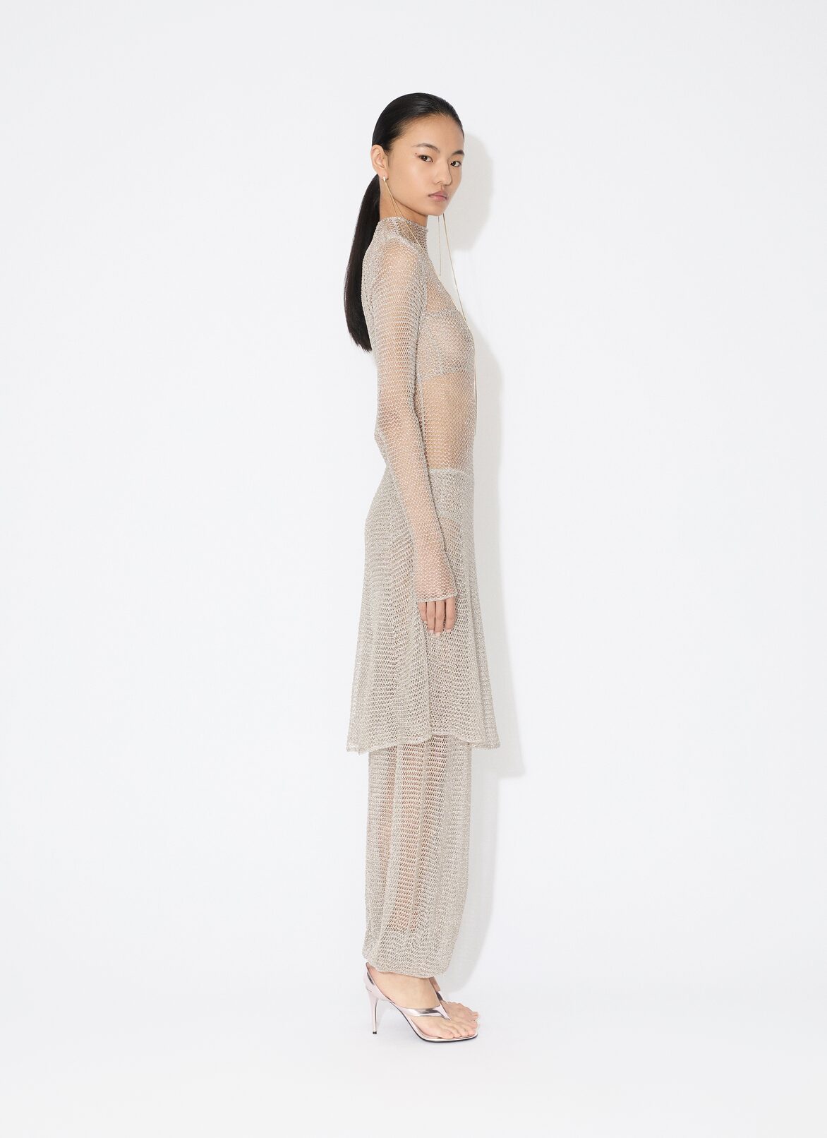 MESH KNIT SHORT DRESS ALAÏA SILVER MESH KNIT SHORT DRESS